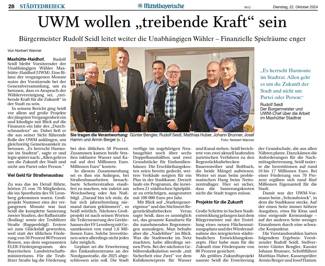 Neuwahlen bei der UWM